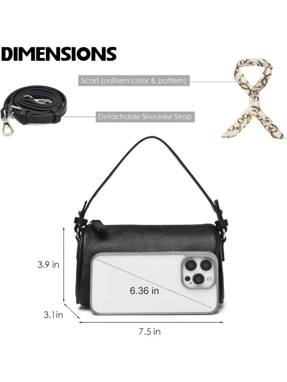 Stylish Mini Crossbody Bag for Women, Genuine Leather Barrel Phone Purse
